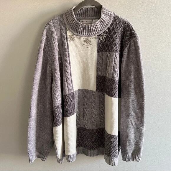 Alfred Dunner Gray Neutral Cream Color Block Sweater Size 2X - Picture 1 of 7